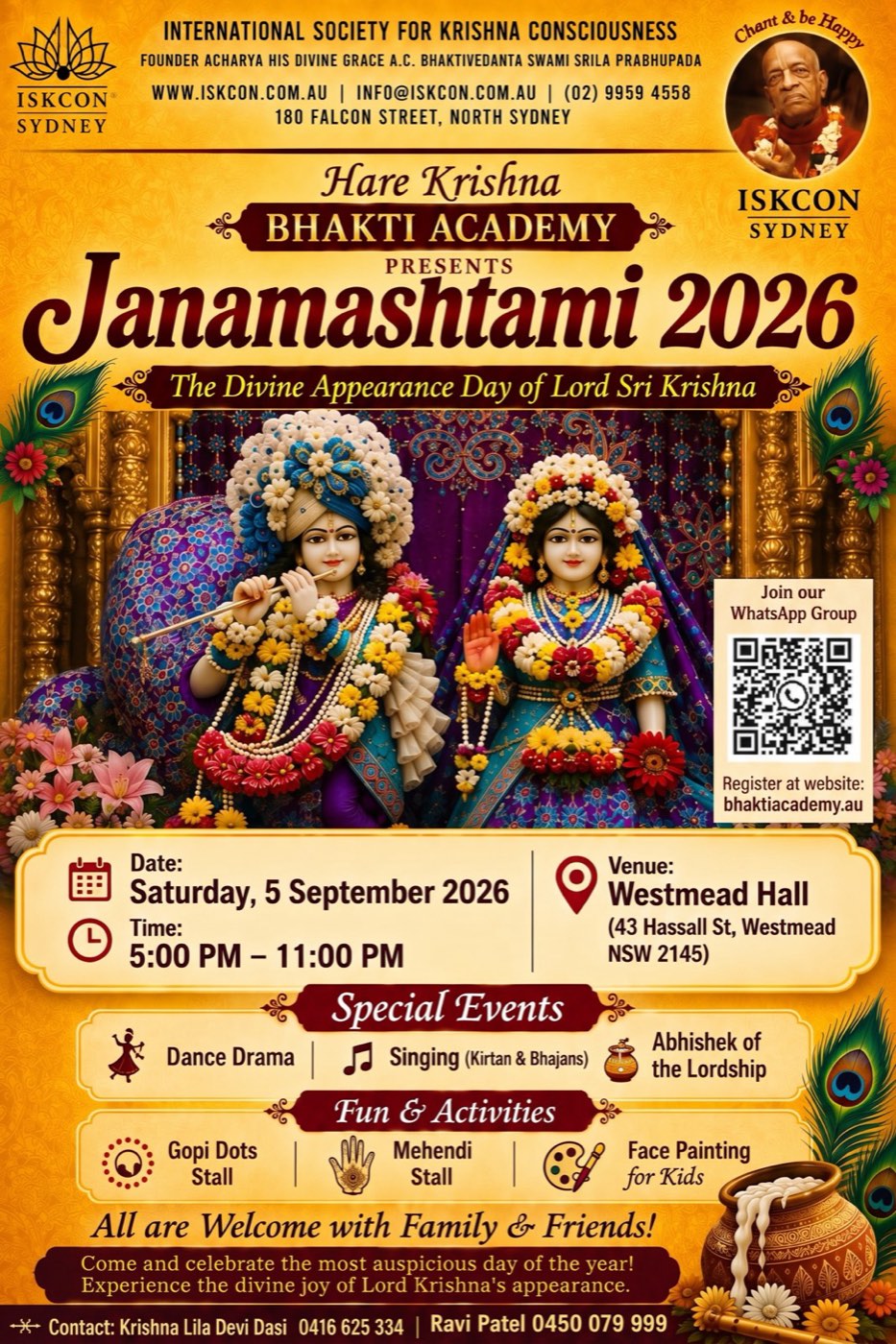 Janmashtami 2026 poster — 5 September 2026, Westmead Hall, Sydney